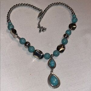 Turquoise Teardrop Dangle necklace with Silver Accents